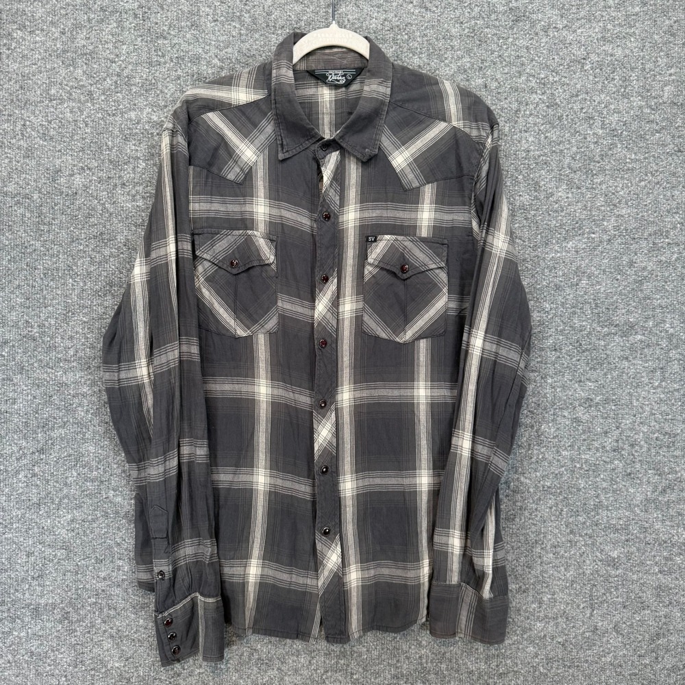 Salt Valley Western Shirt Men Large Gray Plaid Pearl Snap Cowboy Lightweight